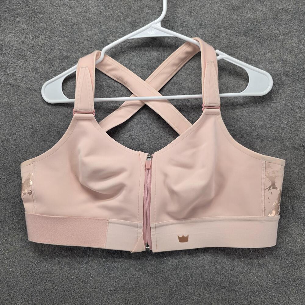 SHEFIT Sports Bra Womens 1Luxe Pink Zip Front Crossback Adjustable High Support